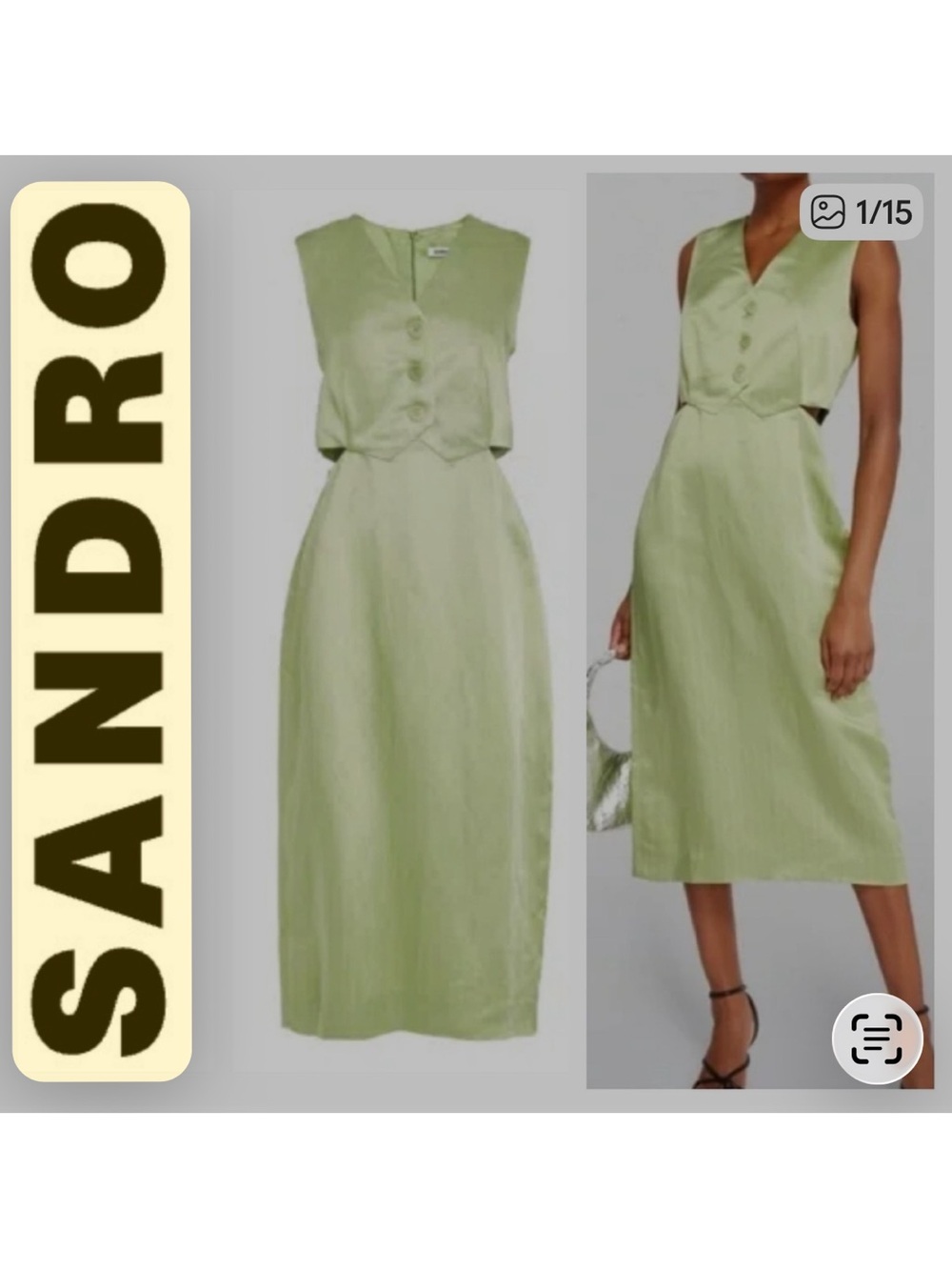 Sandro Sleeveless Light Green Midi Dress in size 38. NWT